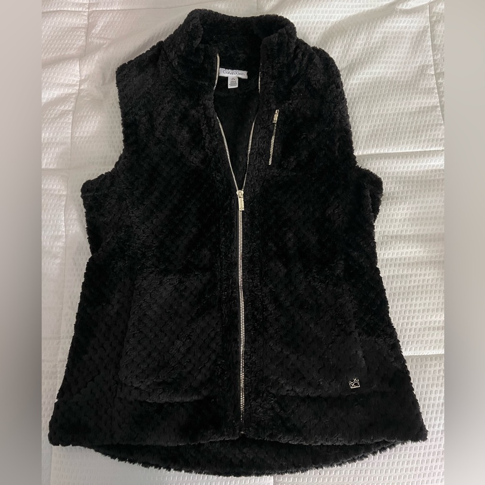 Women’s Black Faux Fur Vest Calvin Klein Size Medium